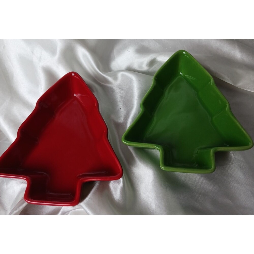Lot of 2 CERAMIC TREE SHAPED SNACK/CANDY BOWLS  BY CELEBRATE IT